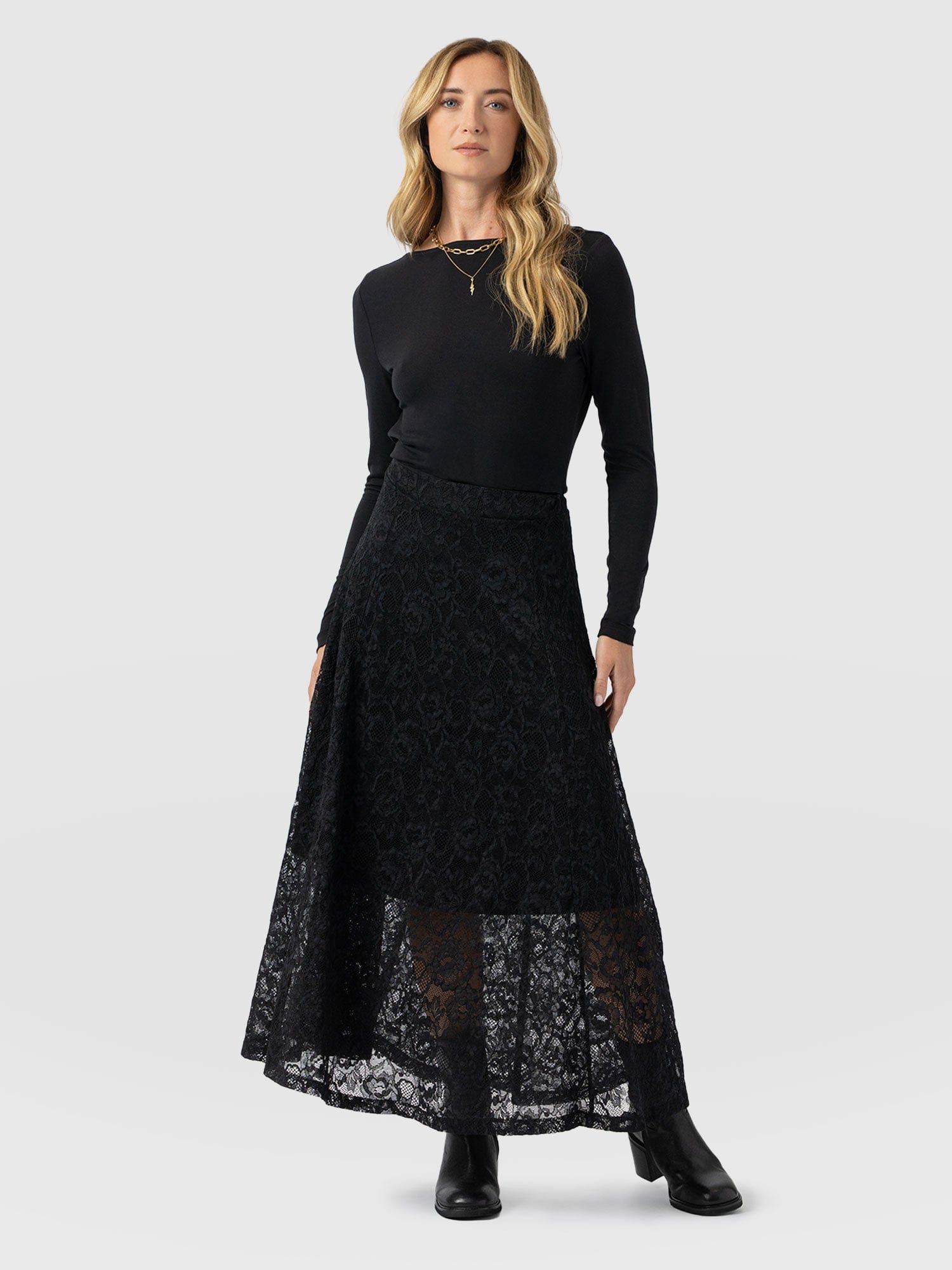 Lana A - Line Skirt - Black Lace